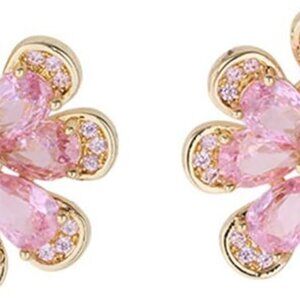 Luxury Pink CZ Flower Stud Earrings for Women in 925 Sterling Silver with Gold P